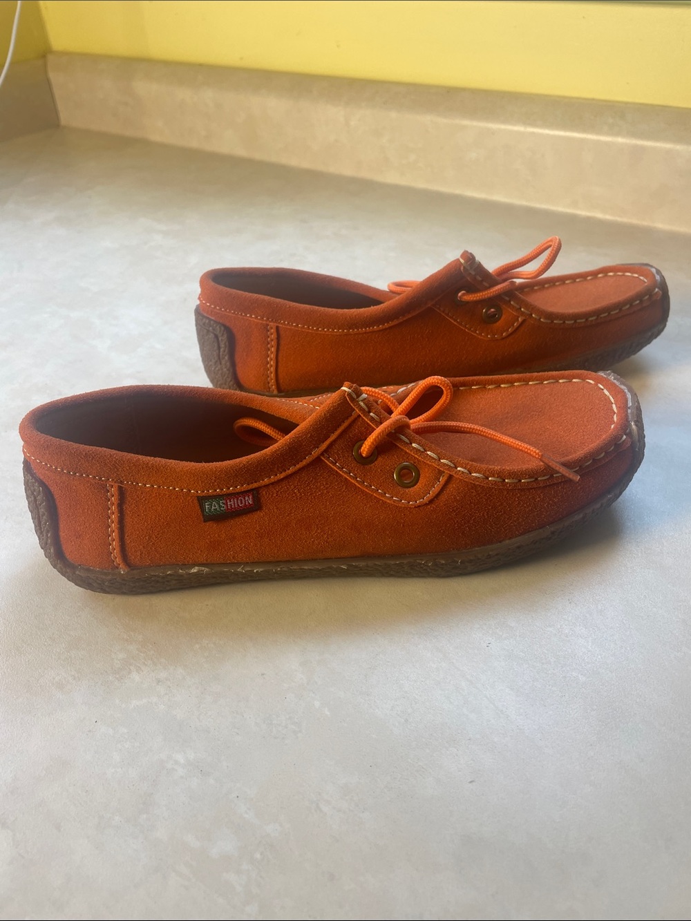 Fashion Faux Suede Lace Up Women’s Casual Moccasin Walk Shoe Orange Size 9
